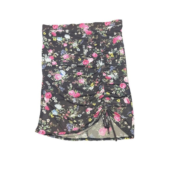 Torrid BLACK Colorful Floral Mesh Lined Pencil Skirt Drawstring Ruched Hem Sz 1X - Picture 1 of 9